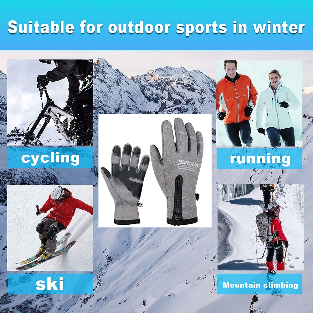 BURSUN Winter Gloves, Windproof Waterproof Warm Touchscreen Gloves Men Women, Outdoor Winter Thermal Gloves for Cycling Riding Running Work