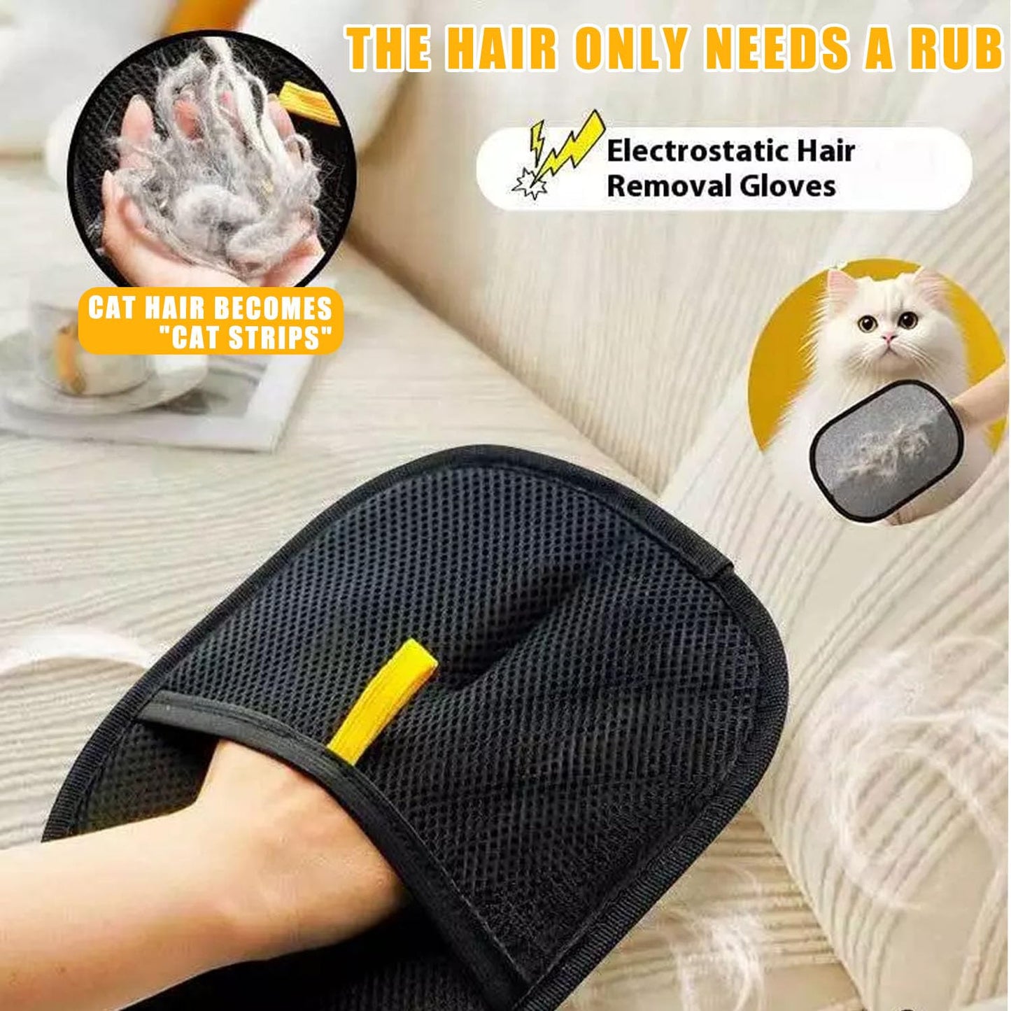 Pet Hair Removal Glove for Cats & Dogs, Upgrade Efficient Grooming Gloves for Pet Hair, Reusable Cat & Dog Hair Remover for Couch, Furniture, Carpet, Curtain(2pcs)