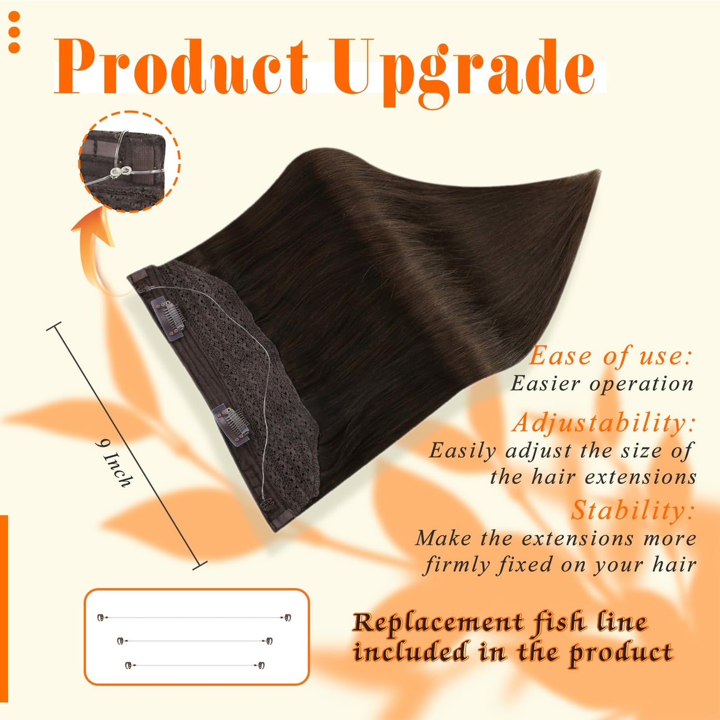 Fshine Invisible Wire Hair Extensions Real Human Hair Brown Wire Human Hair Extensions Hidden Wire Extensions Human Hair 18 Inch Darkest Brown Remy Straight Fishing Line Hair Extensions Clip ins 80G