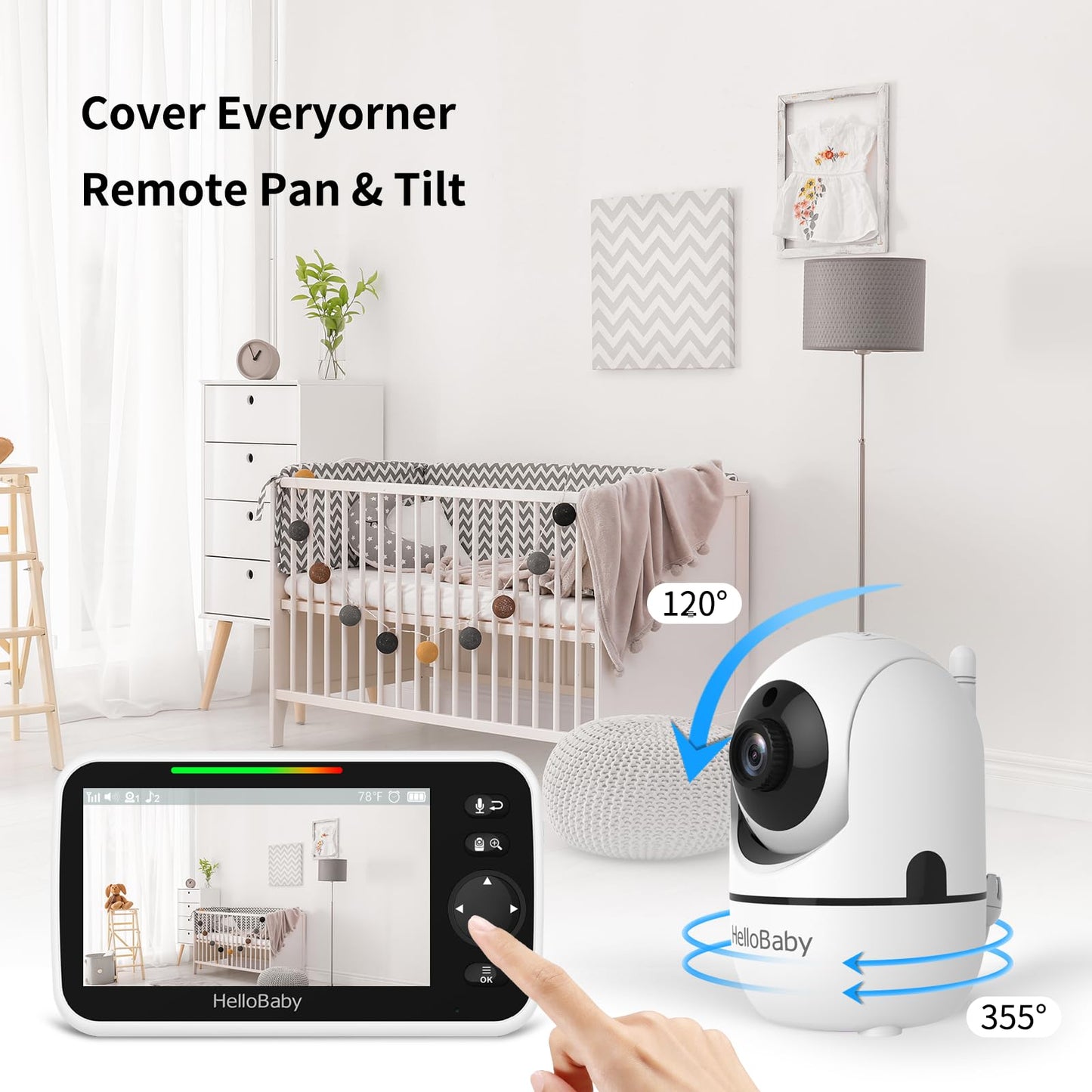 HelloBaby HB6550 5" Baby Monitor 3 Cameras, 30-Hour Battery, Pan-Tilt-Zoom,1000ft Range Video Audio Baby Monitor No WiFi, ECO, Night Vision, 2-Way Talk, 8 Lullabies and Temperature, Ideal Gifts