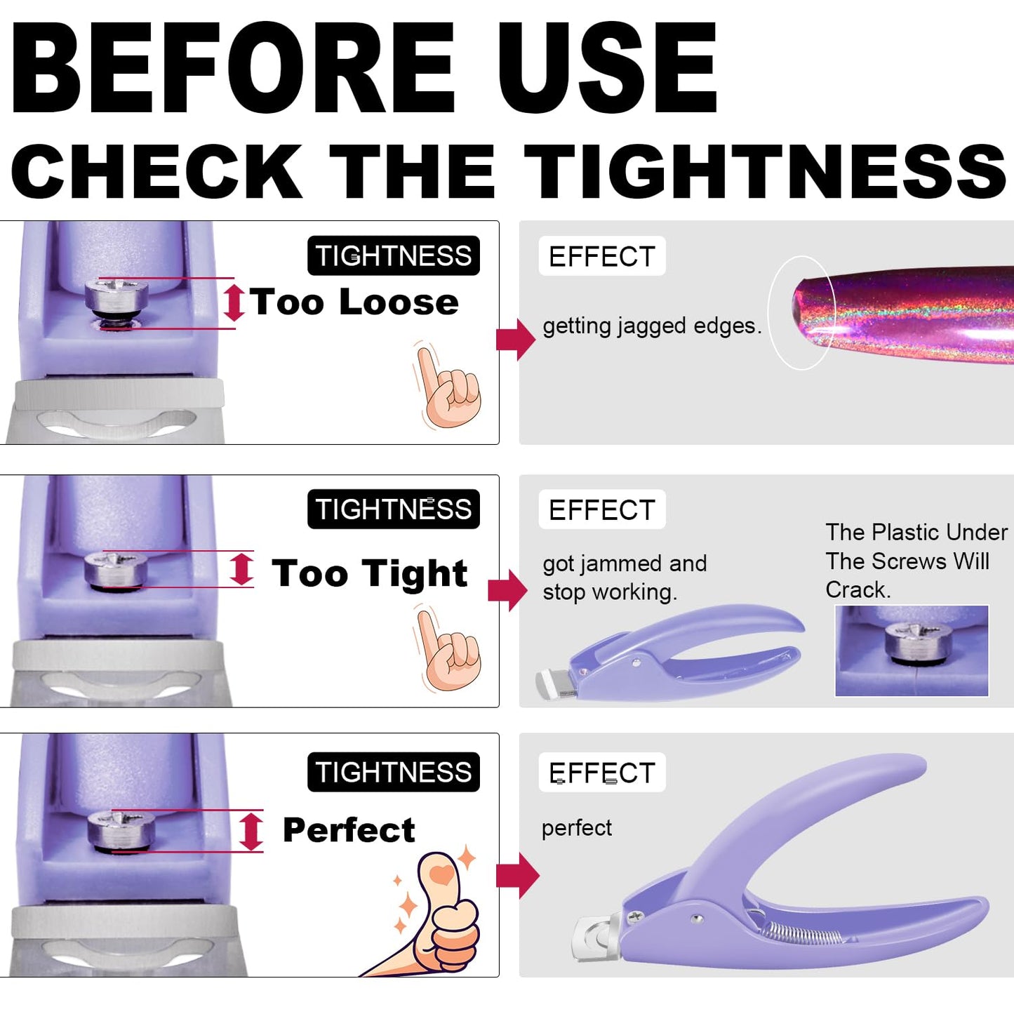 Light Purple Nail Clippers with Magnets Sizers for Acrylic Nails, Artificial Fake Nail False Nail Tip Cutter Trimmer Manicure Pedicure Sharp Blade Clip Tool for Salon Home Art Beauty