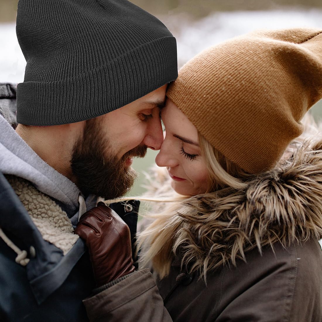 Facecozy 2 Pack Satin Lined Beanie Hats for Women Soft and Warm Winter Hats for Women Men Slouchy Beanie Hat(Black&Grey)