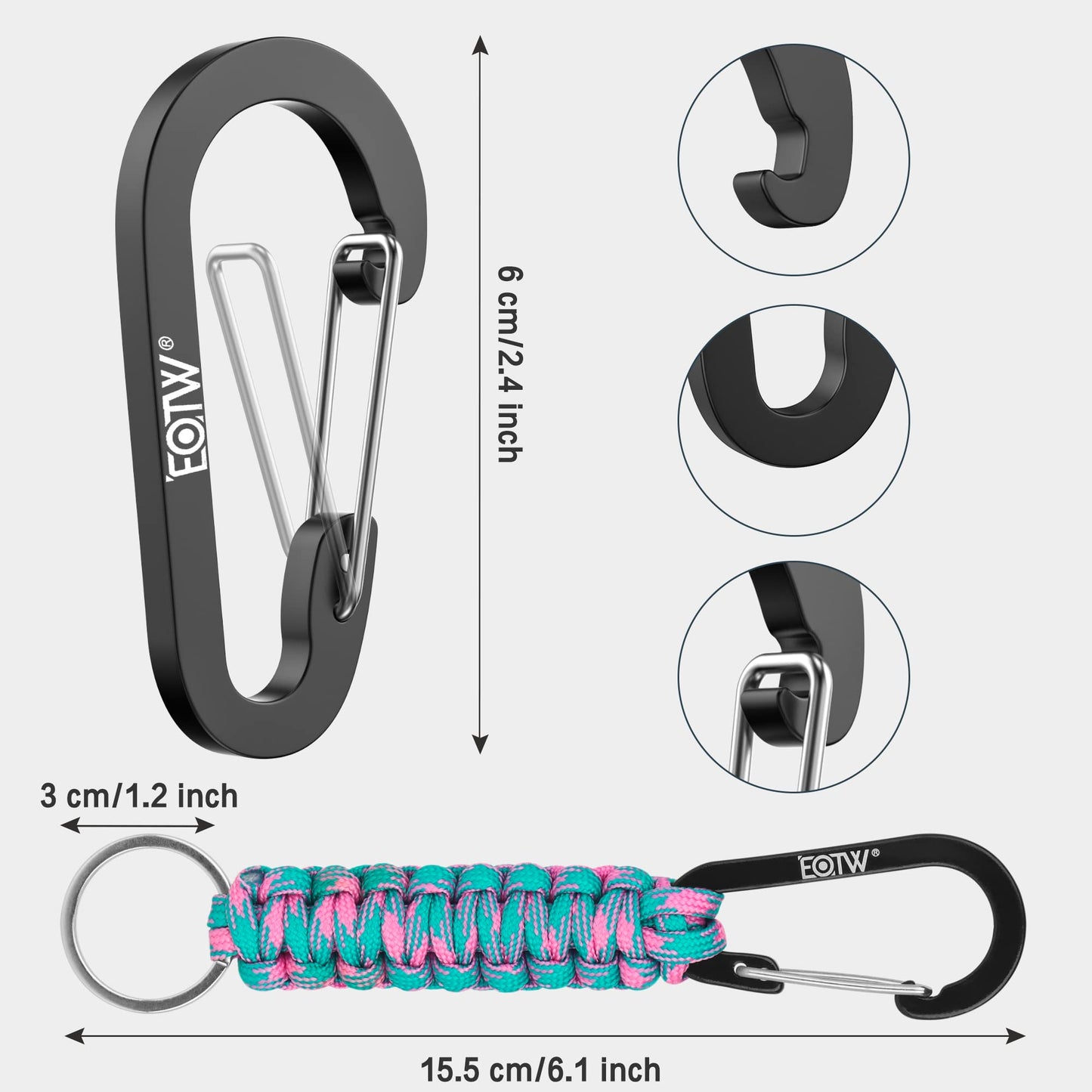 EOTW Carabiner Keychain, Small Carabiner Clip with Paracord Keychain Mini Aluminum D Ring Key Organizer