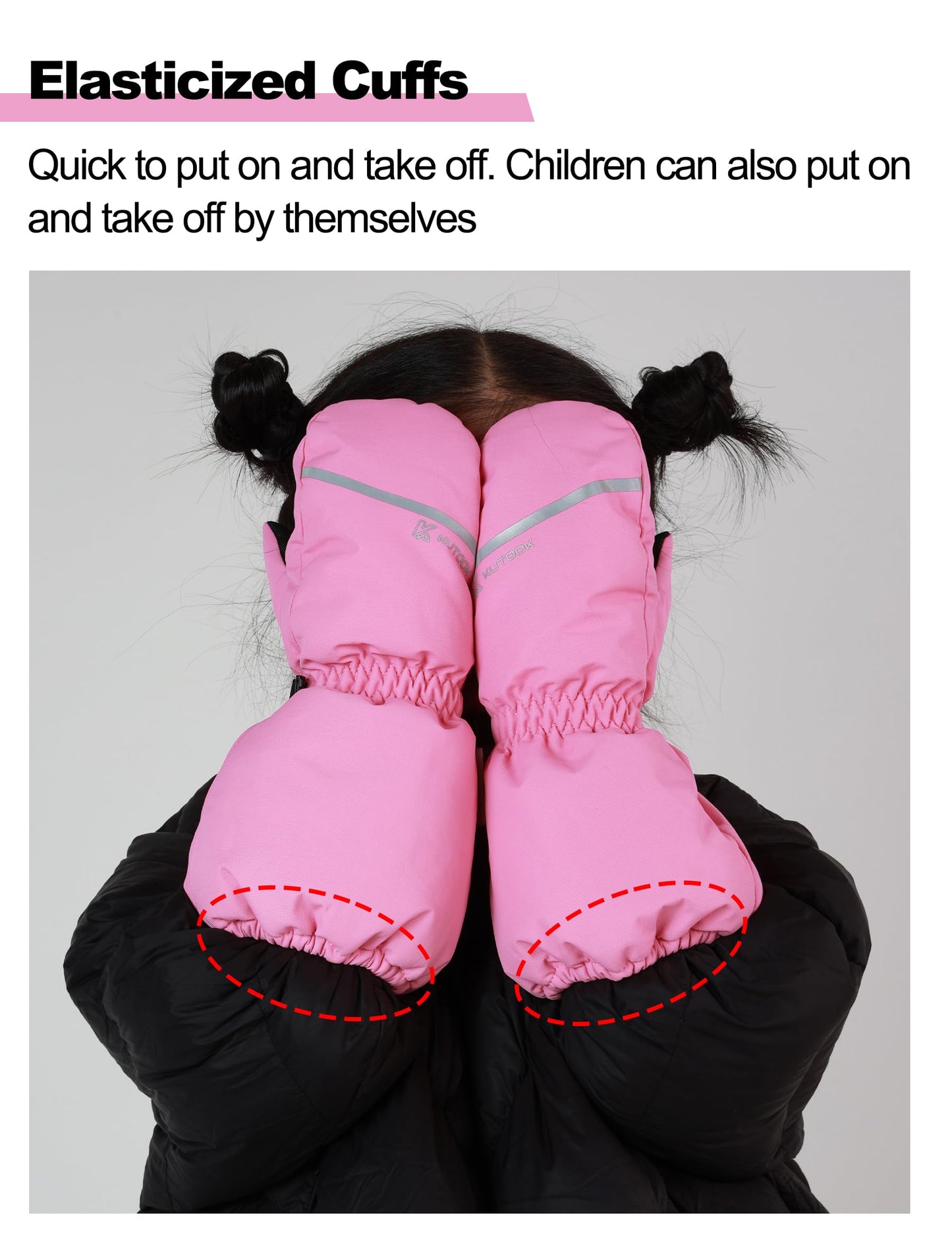 KUTOOK Kids Winter Gloves Boys Ski Mittens Waterproof Winter Kids Ski Gloves Girls Pink S 4-6 years