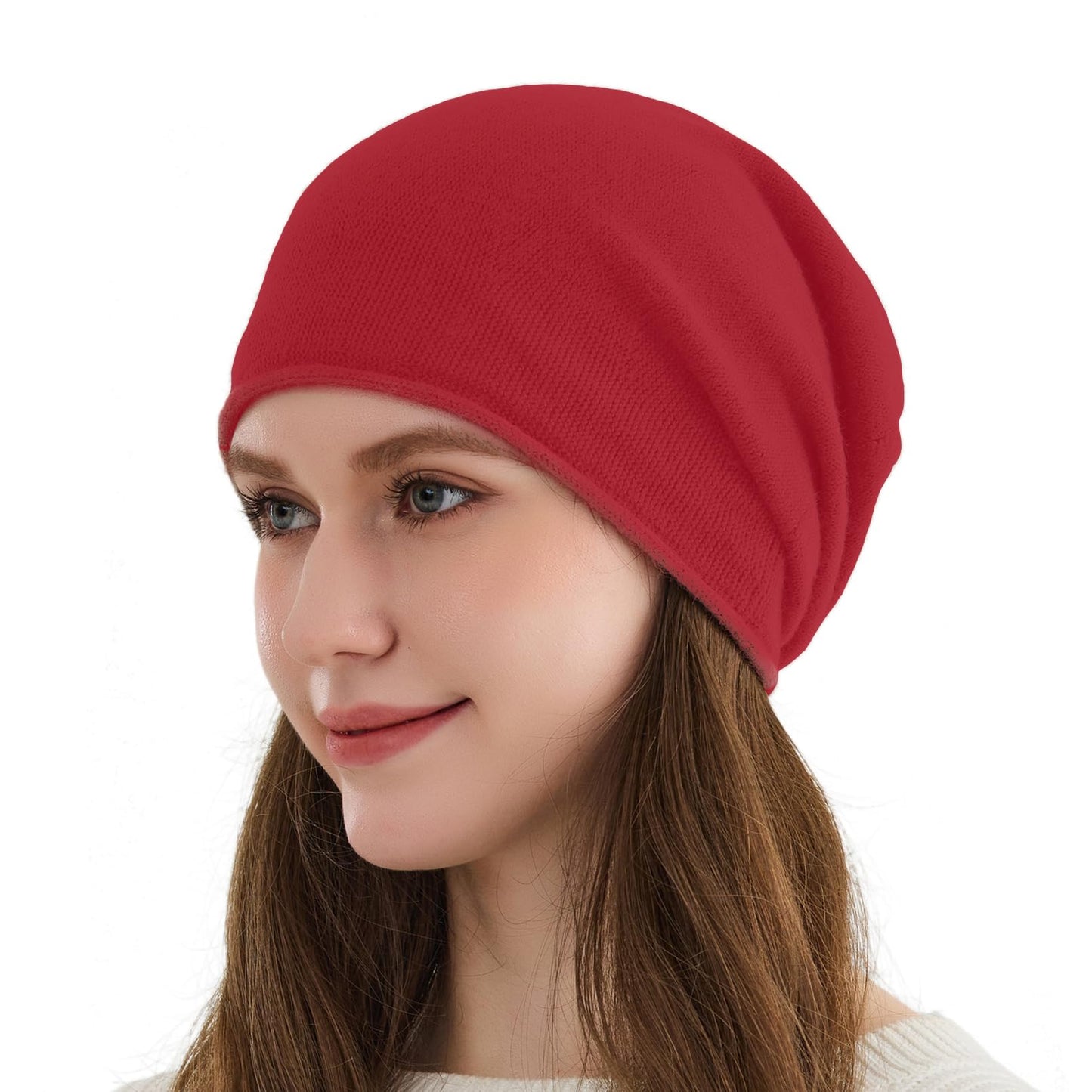 Facecozy Satin Lined Beanies Women Slouchy Beanie Knit Winter Hat for Women Men Silky Lining Lightweight Skull Beanies Cap… (US, Alpha, One Size, Burgundy)