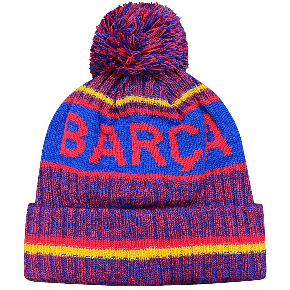 Icon Sports Soccer Team Beanie – Adult Official Football Club Knit Winter Warm Pom Cap Casual Hat for Men Women Unisex (FC Barcelona/Identity, One Size)