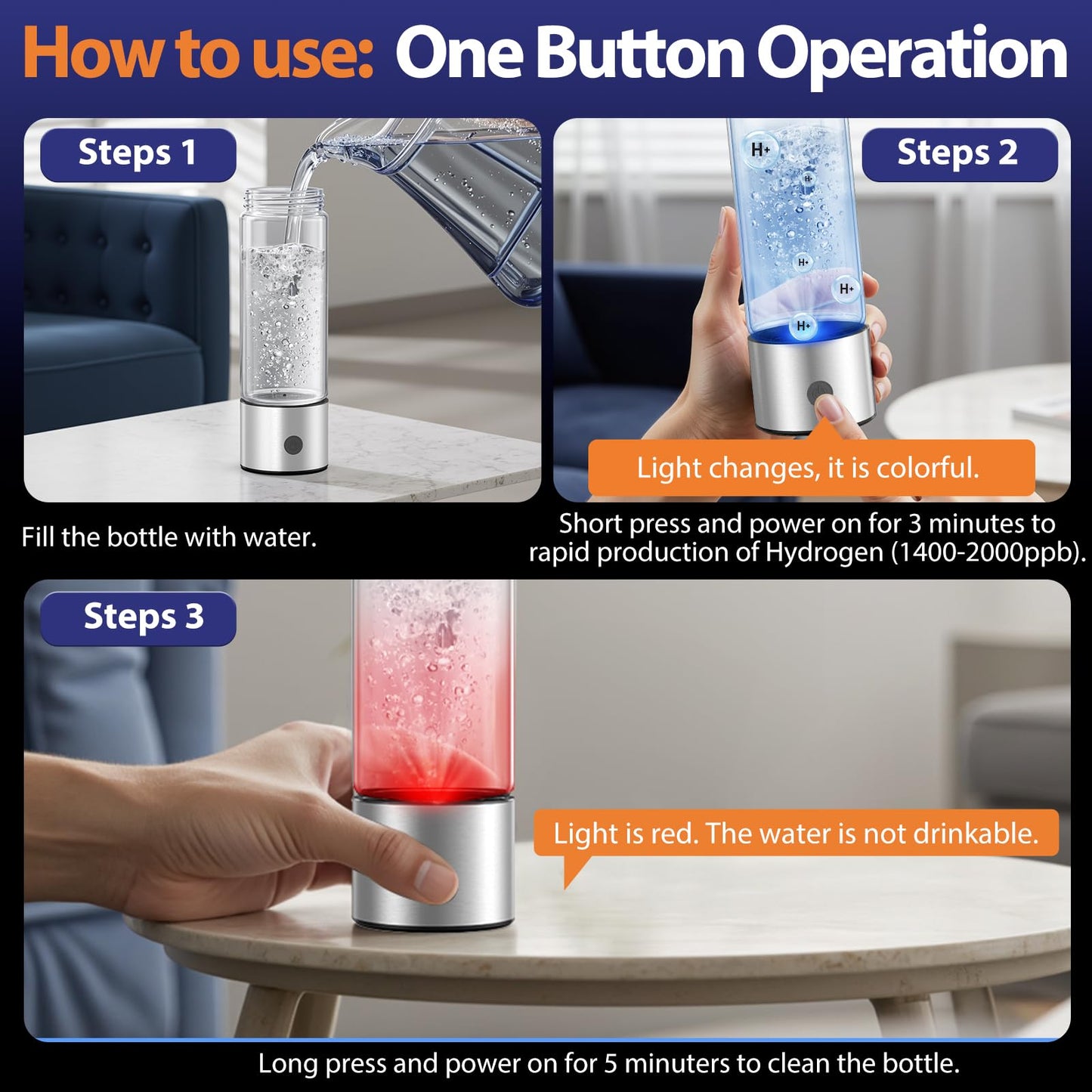 Fakllod Hydrogen Water Bottle Generator, Portable Rechargeable aquahealth Hydrogen Water, Hydrogen Water Ionizer Machine, with SPE/PEM Technology, for Home Office Travel Fitness Drinking