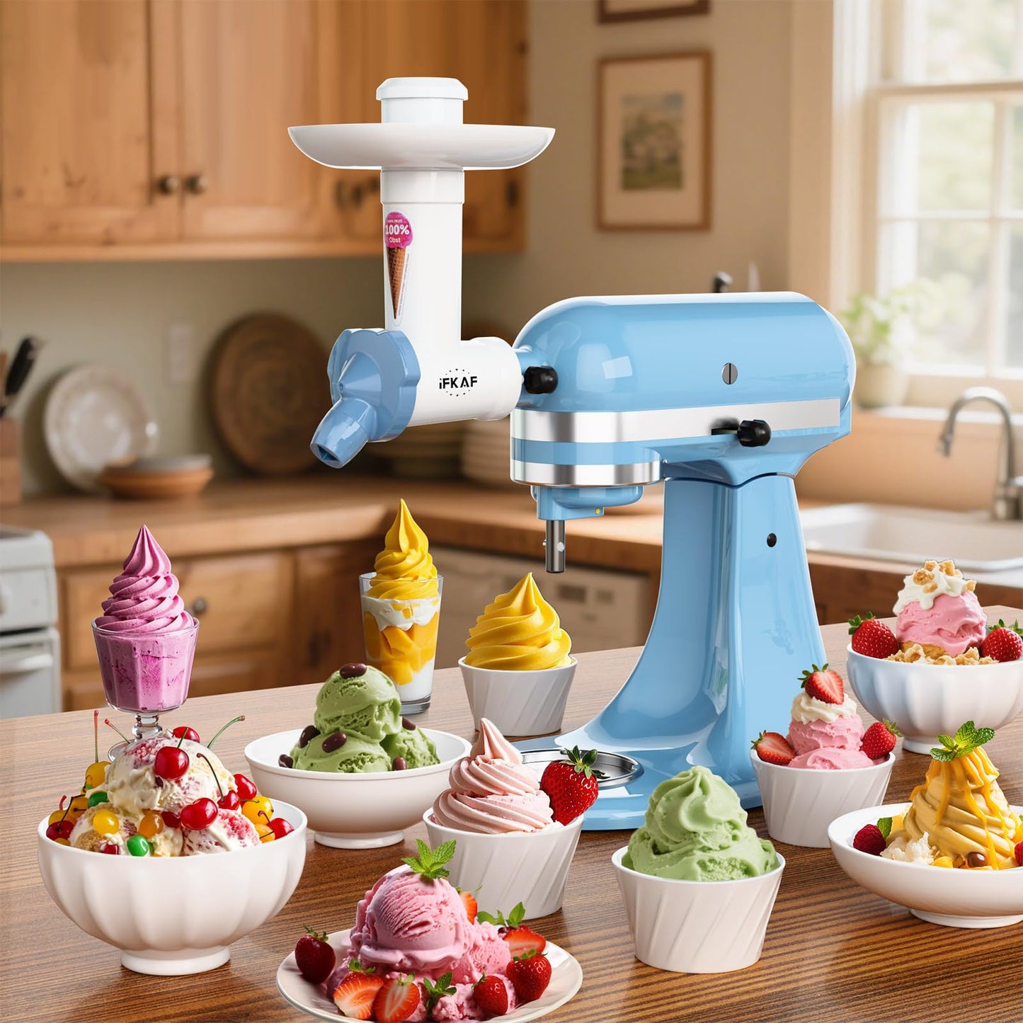 Dairy Free Ice Cream Maker Attachment for KitchenAid Stand Mixer, Natural Frozen Dessert and Yogurt Maker, Gelato Sorbet Maker, Frozen Fruit Ice Cream Maker, Dishwasher Safe