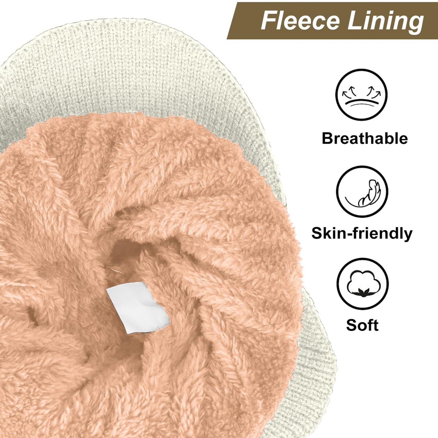 Epsoco Winter Hats for Men with Ear Flaps Thick Knit Fleece Lined Fishing Beanie Hat with Visor Brim Outdoor Warmer Hunting Baseball Caps Beige