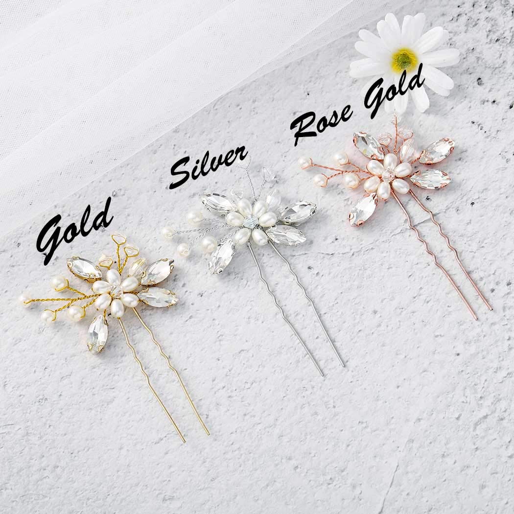 JAKAWIN Bride Wedding Pearl Hair Pins Rhinestone Flower Hair Piece Dressy Bridal Hair Accessories for Women HP065 (Gold)