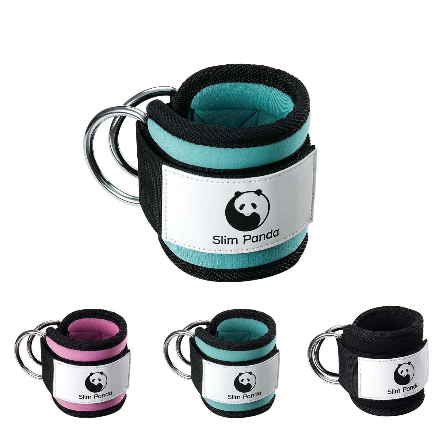 Slim Panda Ankle Strap for Cable Machine,Ankle Cuff for Kickbacks, Booty Hip Abductors,Glute Workouts, Leg Extensions, Curls for Men and Women, Adjustable with Double D-Rings (Single, Upgraded Cyan)