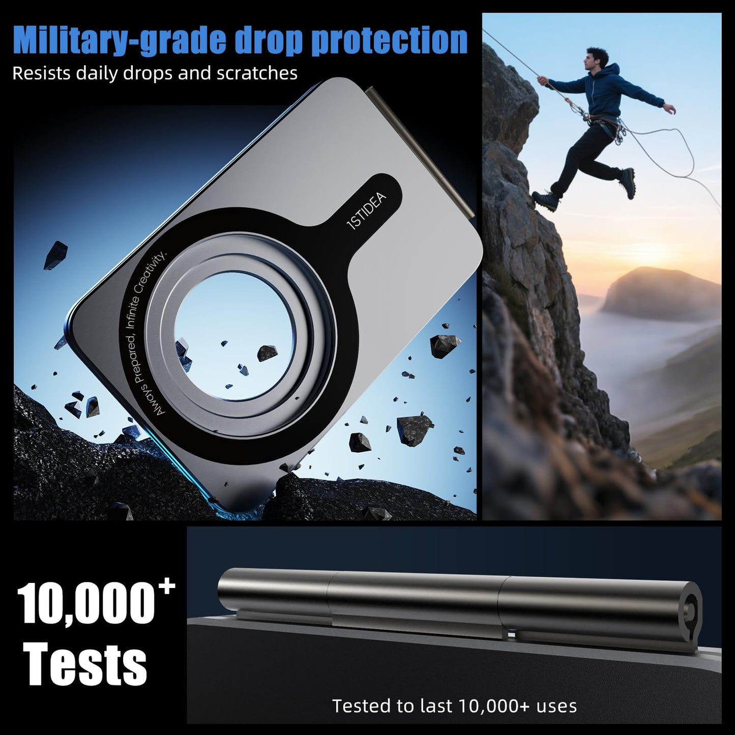 1ST IDEA Phone Tripod Stand, Aluminum Alloy Mini Tripod Compatible with Magsafe iPhone 16/15/14/13/12 Series, Foldable Strong Magnetic Phone Stand, Mult-Angle Adjustment Selfie Stick(Grey)