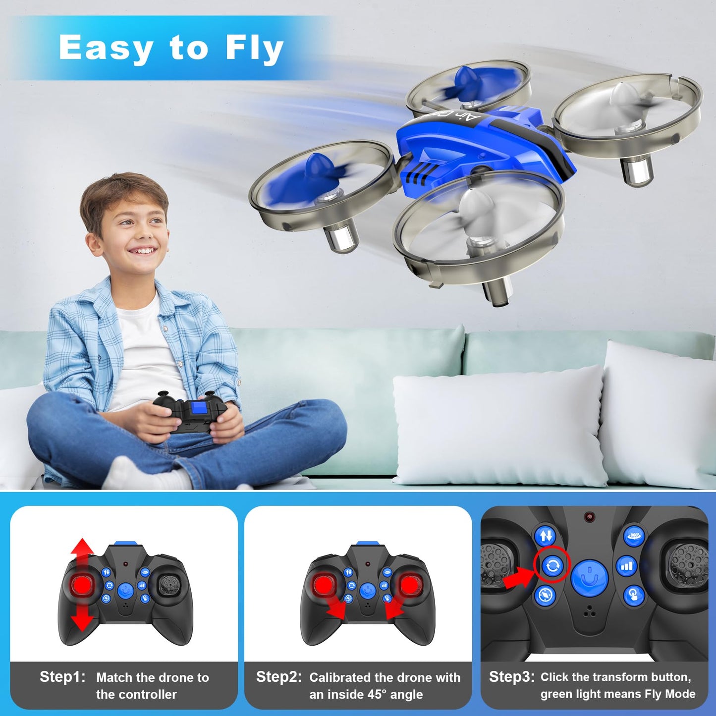 Oddire Mini Drone for Adults, Drones & Cars 2 in 1 Toy with One Key Take Off-Landing, Altitude Hold, Headless Mode, 360° flip, Car Mode, 2 Batteries,