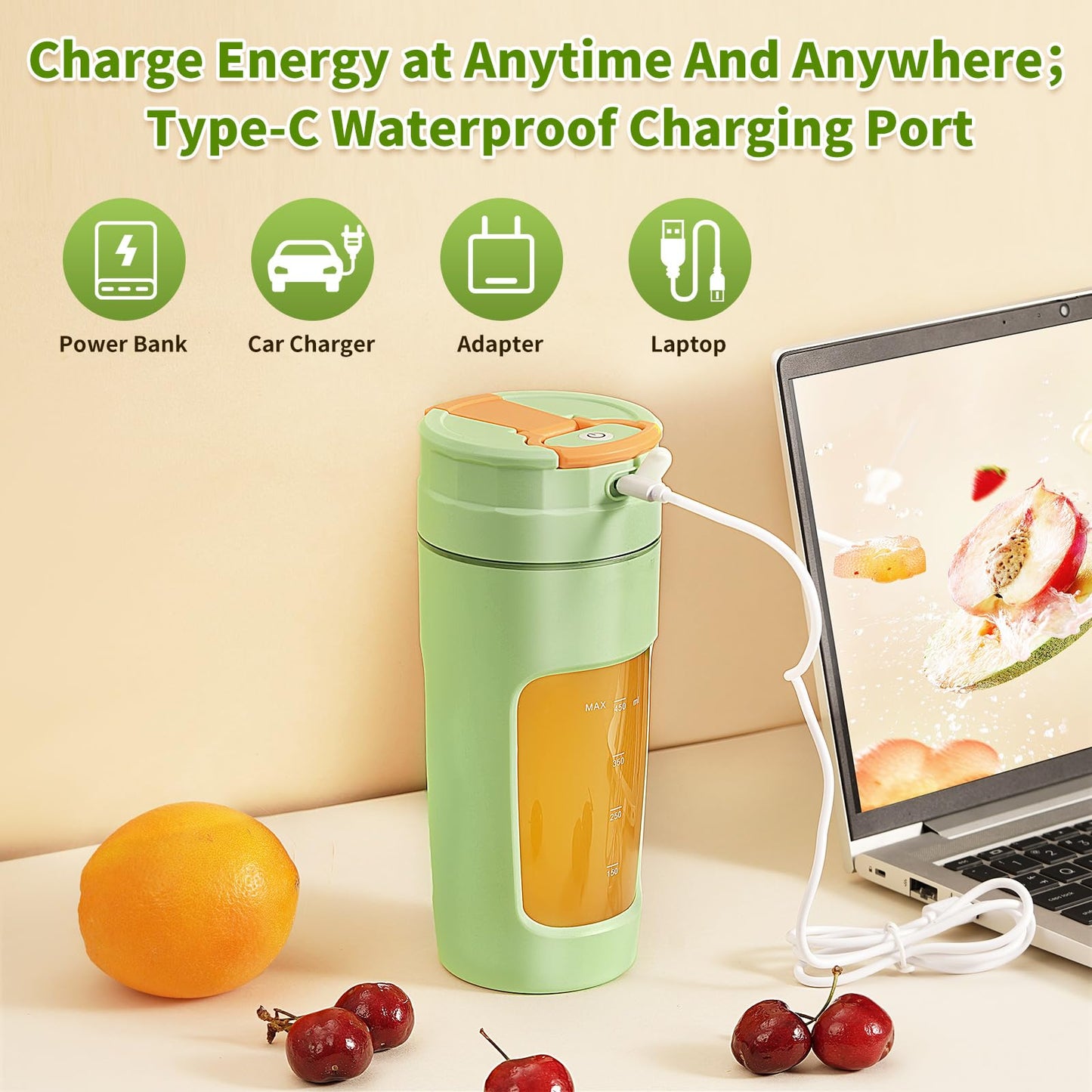 Portable Blender Cup - 20 oz(600ml) Large Capacity, Travel Personal Size Blender for Shakes and Smoothies.High-Speed Multi-Blade Design | Personal Size, BPA-Free & Leakproof