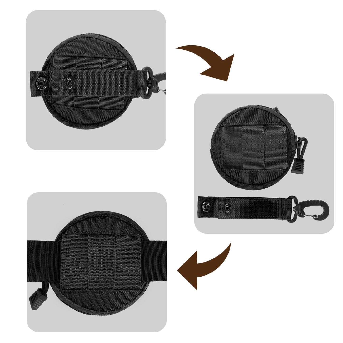 FRTKK 2 Pack Tactical Compact EDC Pouches, Military Molle Utility Pouch Organizer Pouch, Coin Purse Keychain Pocket Credit Card Holder Waist Pack (Black)