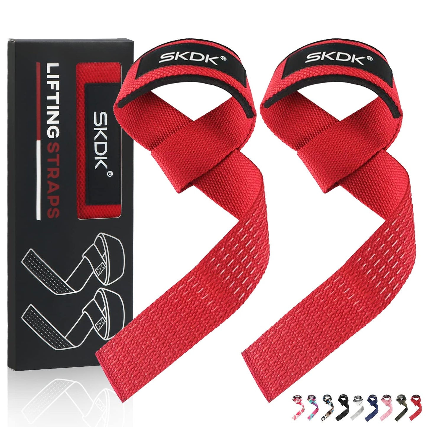 SKDK Cotton Hard Pull Wrist Lifting Straps Grips Band-Deadlift Straps with Neoprene Cushioned Wrist Padded and Anti-Skid Silicone - for Weightlifting, Bodybuilding, Xfit, Strength Training (Red)