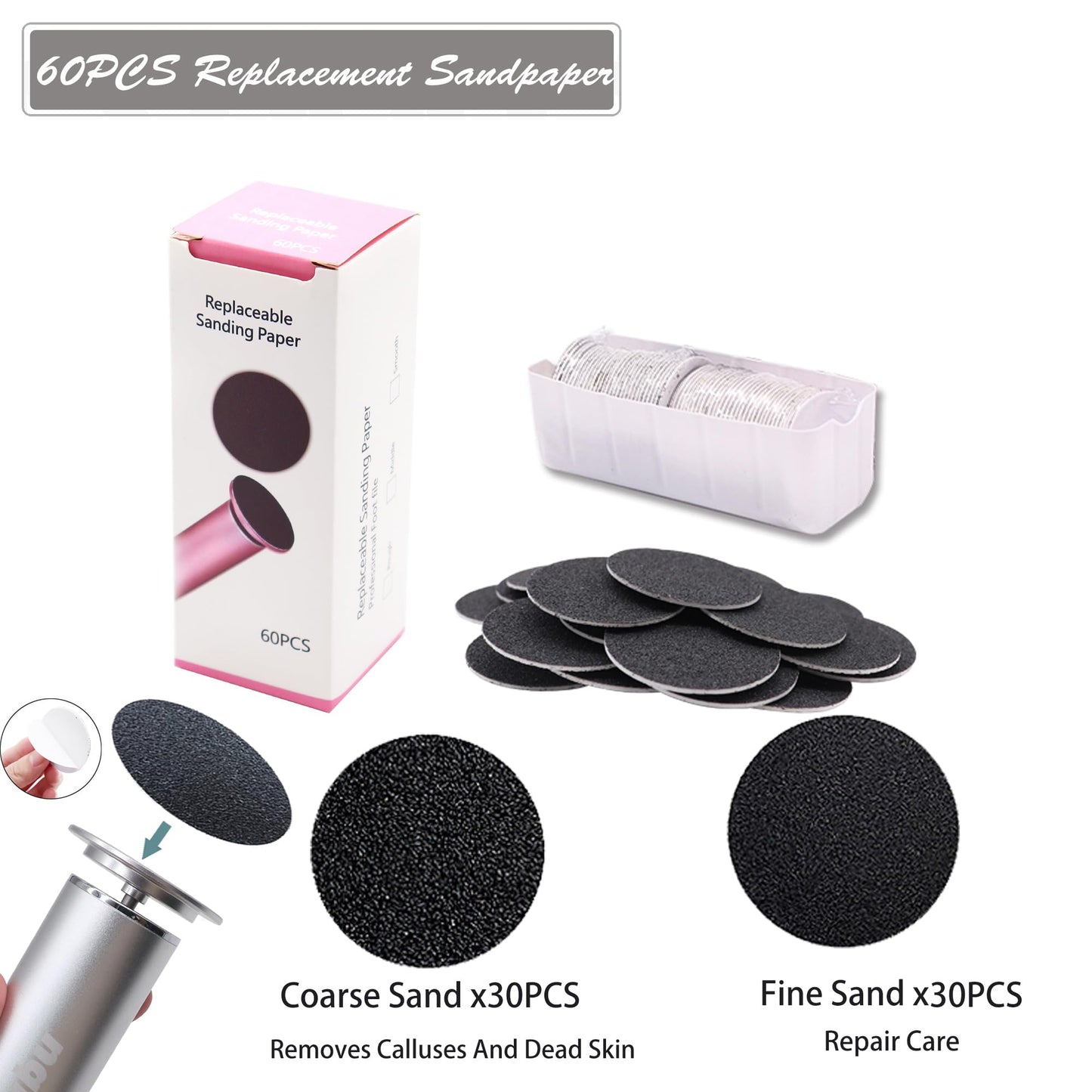 ibubu Electric Feet Callus Remover Professional Powerful Foot File Pedicure Grinder Sanders with 60PCS Replacement Sandpaper Discs Heel Scraper for Dead Dry Crack Skin Calluses Speed Adjustable Silver