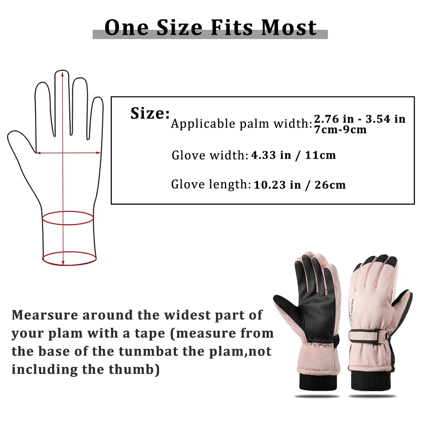 Andiker Women Winter Ski Gloves, Waterproof Touchscreen Anti-Slip Snowboard Gloves for Skiing Running and Cycling (Pink Black)