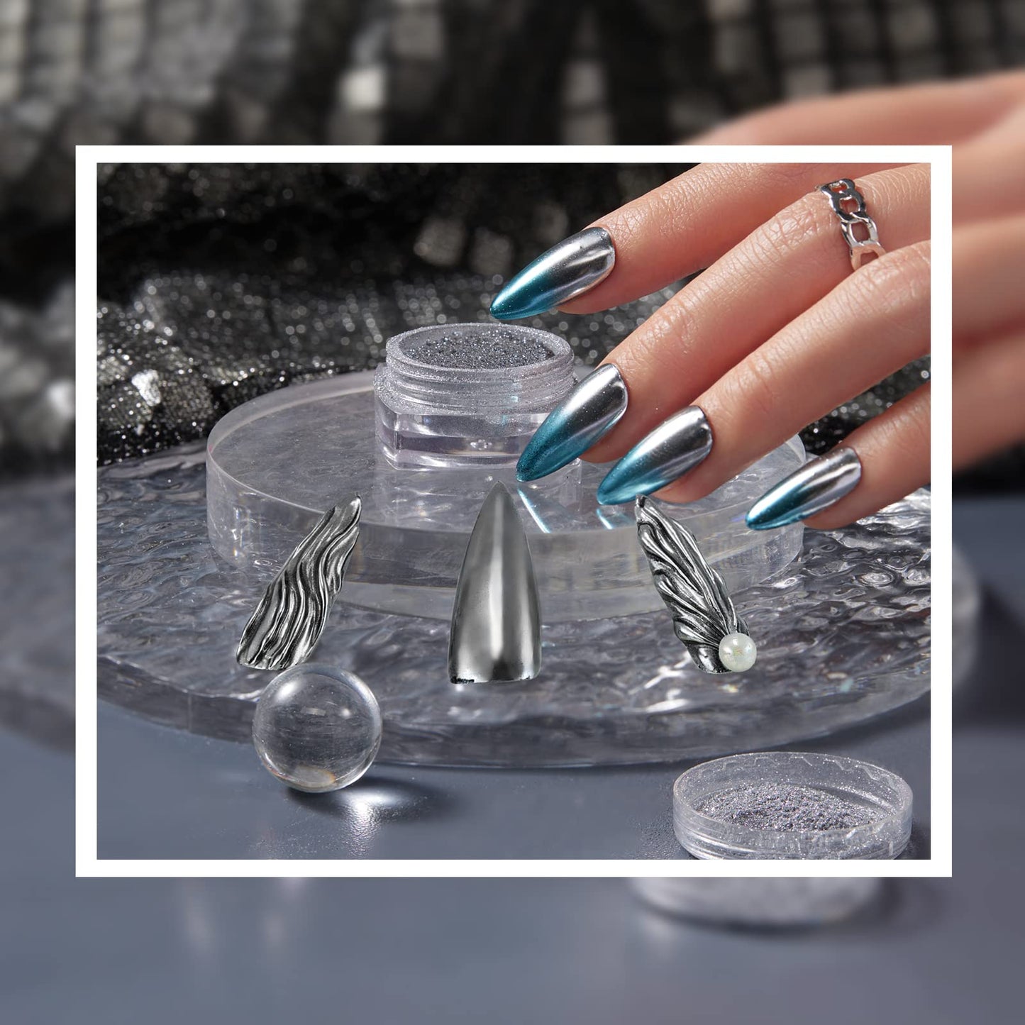 beetles Gel Polish Sliver Chrome Nail Powder, Mirror Metallic Effect Premium Salon Nail Glitter Manicure Pigments for Nail Art Design, 0.04oz/1g