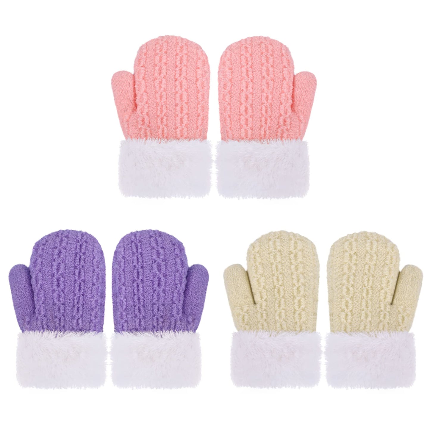 Arctic Paw Kids Gloves Winter Infant Mittens Girls Gloves Outdoor Winter Mitten Sherpa Lined Kids Mittens Toddler Gloves, Purple+Cream+Pink,2-5Y