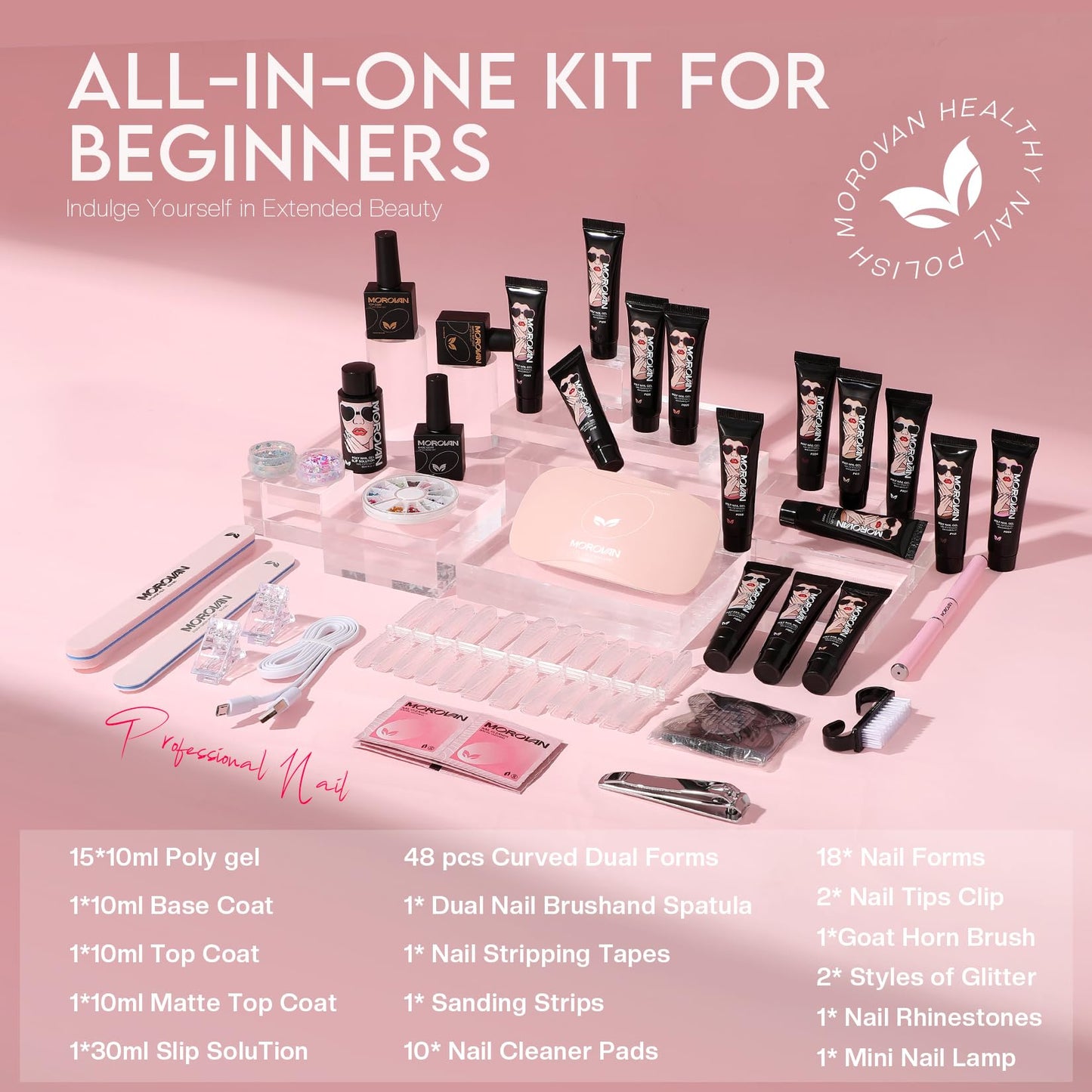 Poly Gel Nail Kit for Beginners: 15 Colors Gel Extension Nail Kit with U V Light for Women Girls