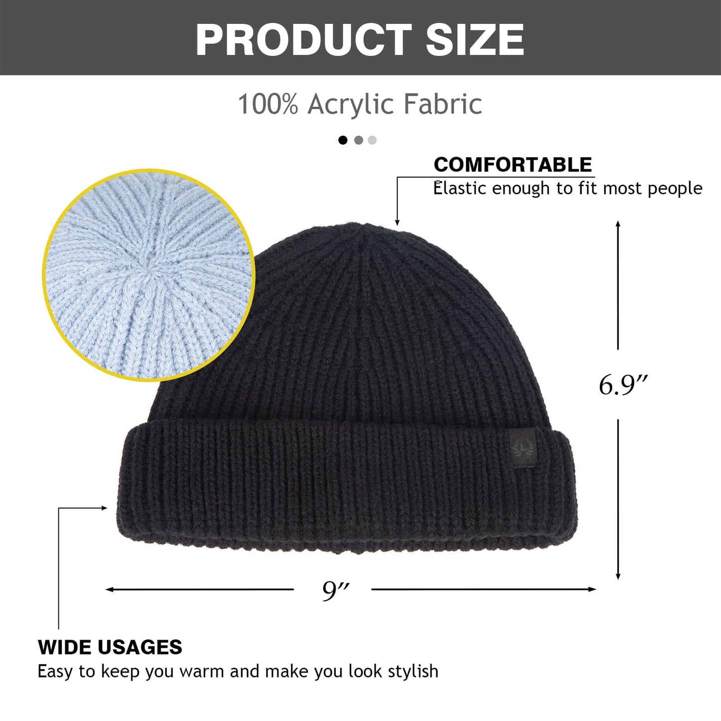 LILLBJORNEN 4 Pack Fisherman Beanie Winter Trawler Beanie Fashion Watch Hat Regular Skull Cap for Men Women (Acrylic, 4 Black)