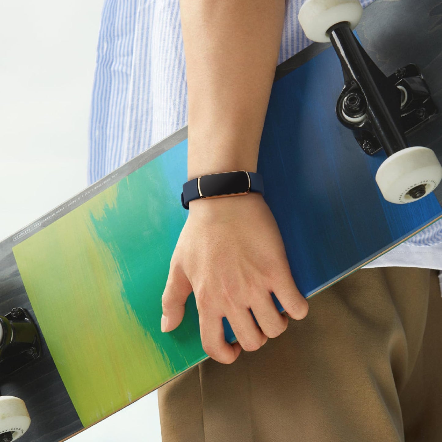 Tobfit 6 PACK Sport Bands Compatible with Fitbit Luxe Bands for Women Men, Soft Silicone Waterproof Straps Replacement Wristbands Compatible for Fitbit Luxe Watch Band, Small, Black/Winter Blue/Light