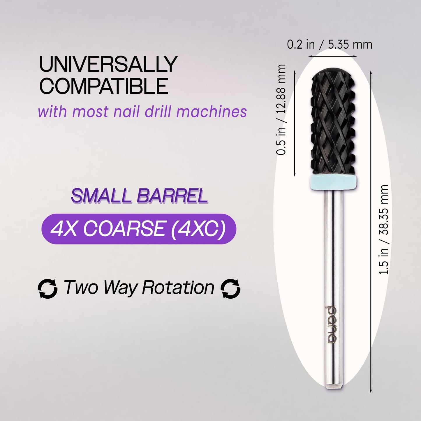 PANA 3/32" Small Smooth Round Top Safety Carbide Nail Drill Bit for Gel Polish & Acrylic Removal Nail Salon Manicure Pedicure Electric File Tools (Small Barrel - DLC Black, 4X Coarse)