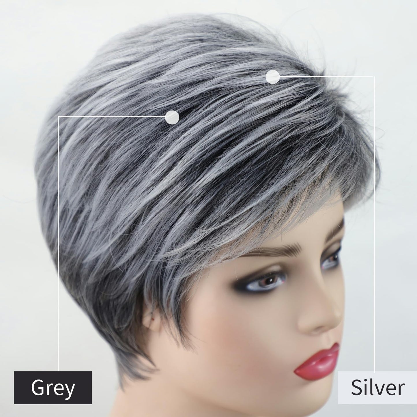 RENERSHOW Grey Pixie Short Wigs for Wome Layered Mix Gray Synthetic Wig Salt Pepper Wig Natural Hair Replacement Wig