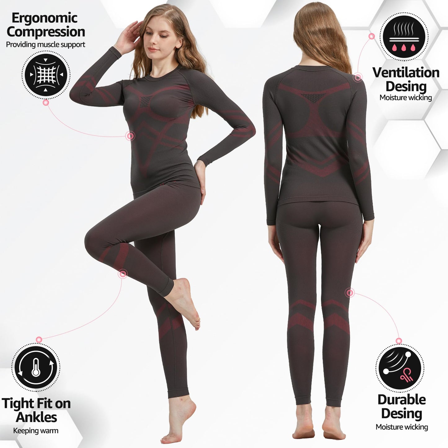 UNIQUEBELLA Womens Thermal Underwear Long Johns Base Layer for Women Ski Wear Ladies Compression Athletic Underwear Skins Set