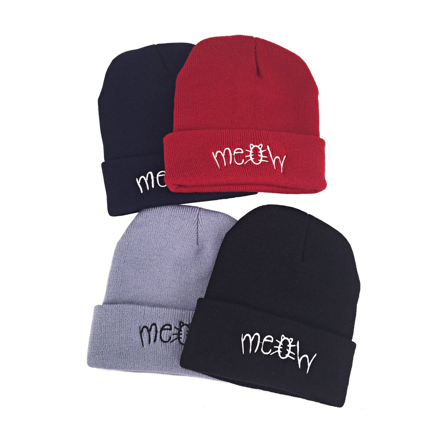 Black Cute Cat Beanie Knit Winter Hats for Women Girls Teens Slouchy Skull Caps