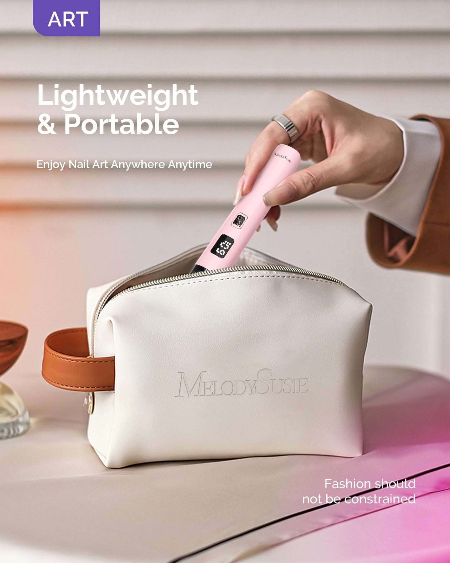 Melodysusie Handheld UV Light for Gel Nails, ART01R Cordless Gel X Nail Lamp Rechargeable with LCD Display, Eye-Protective Cover Flash Cure Nail Dryer for Rhinestone Glue Decoration DIY at Home Pink