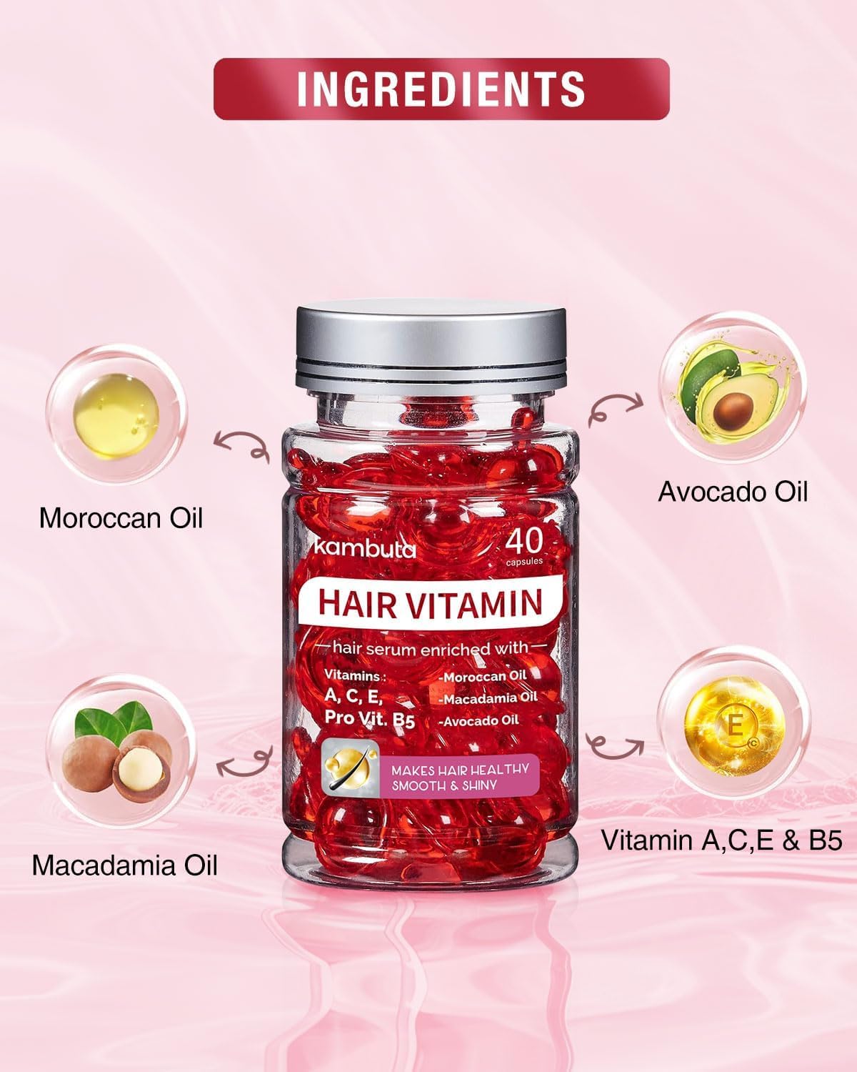 Kambuta Hair Serum: No Rinse Hair Treatment for Frizzy and Dry Damaged - Enriched Vitamin A C E Pro B5 Moroccan Macadamia Avocado Oils - Hair Vitamin Repair for Women Men