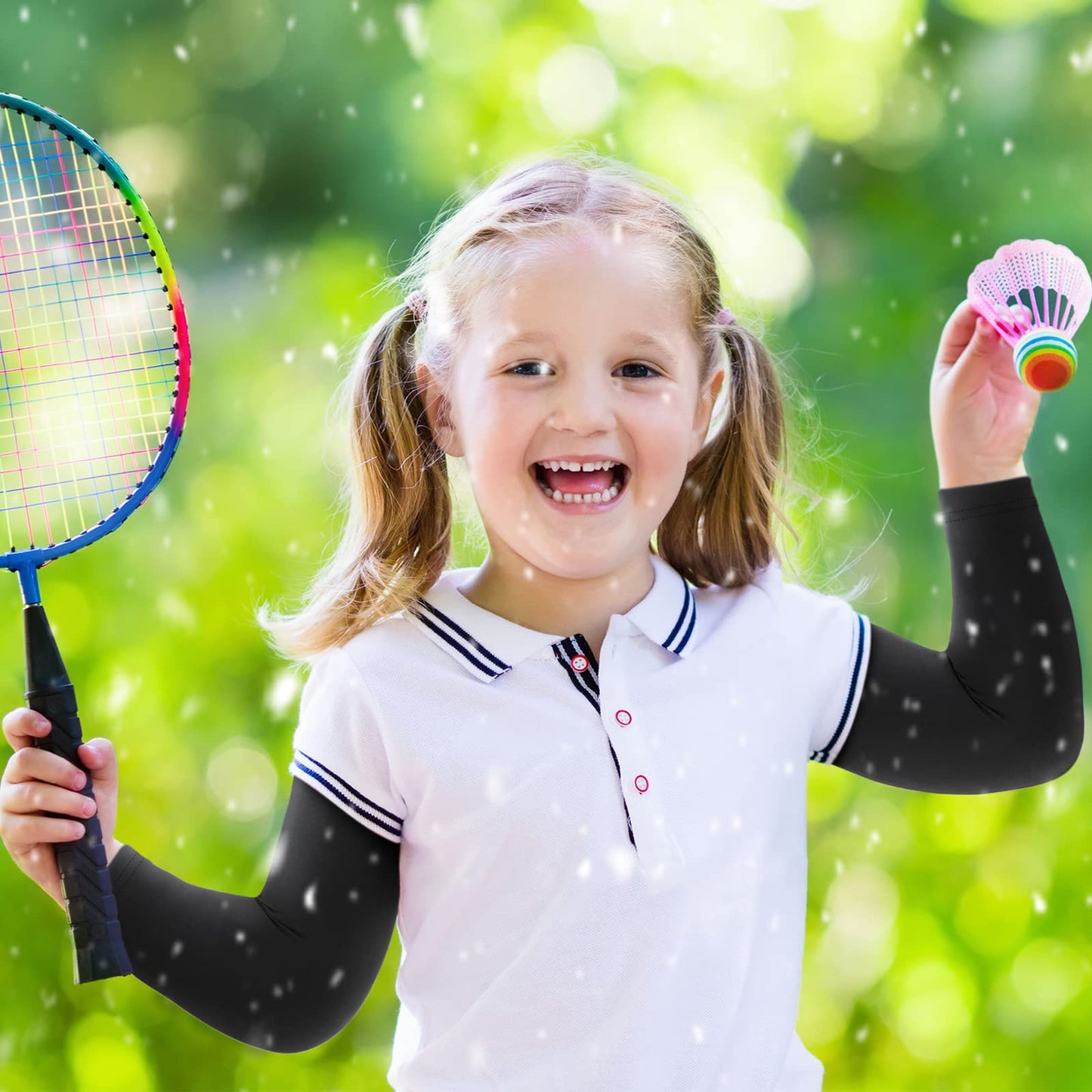 Geyoga 2 Pairs Thermal Arm Warmer for Kids Compression Athletic Sleeves for Child Toddlers Winter Sports Outdoor Activities (Medium)