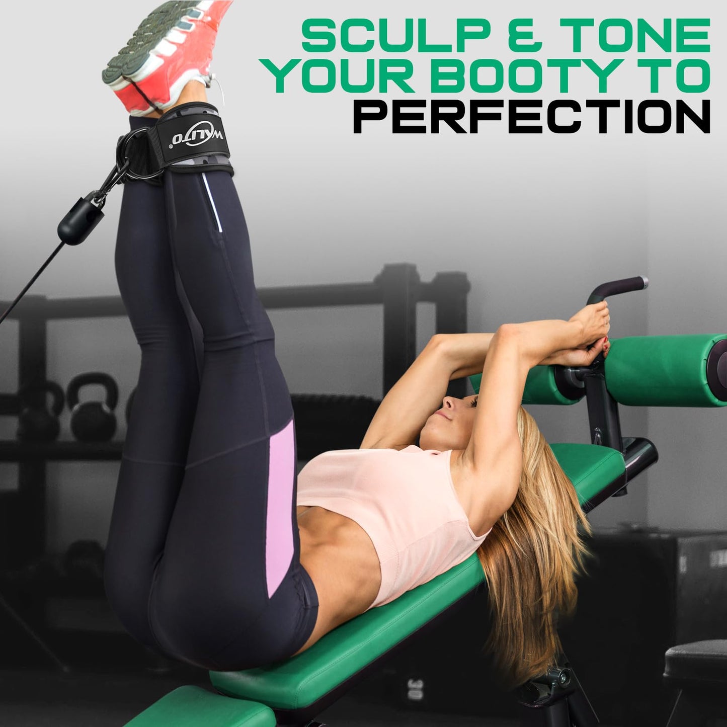 WALITO Gym Ankle Straps for Working Out - Glute Ankle Cuff Kickback Strap, Gym Cable Machine Accessories for Women Glute Leg Extensions, Hip Abductors & Lower Body Exercises Equipment