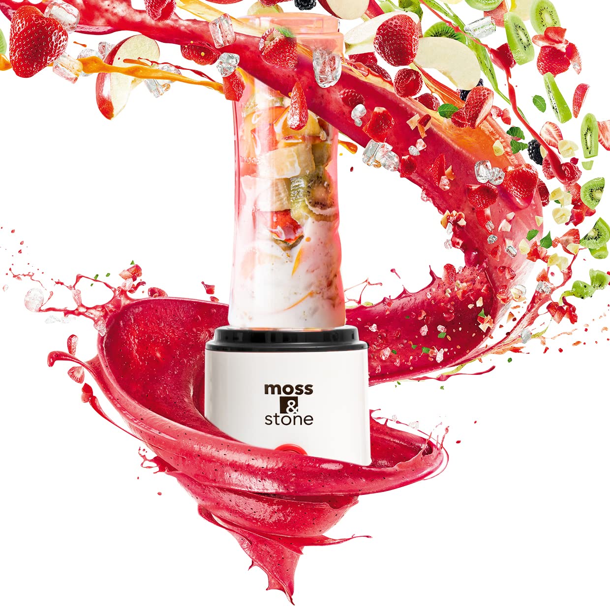 Moss & Stone Personal Blender Single Serve Shake & Smoothies Maker with Portable Travel Sport Bottle - Mini Juicer, White & Black Single Serve Blender for Smoothies and Shakes - Bottle 20 oz