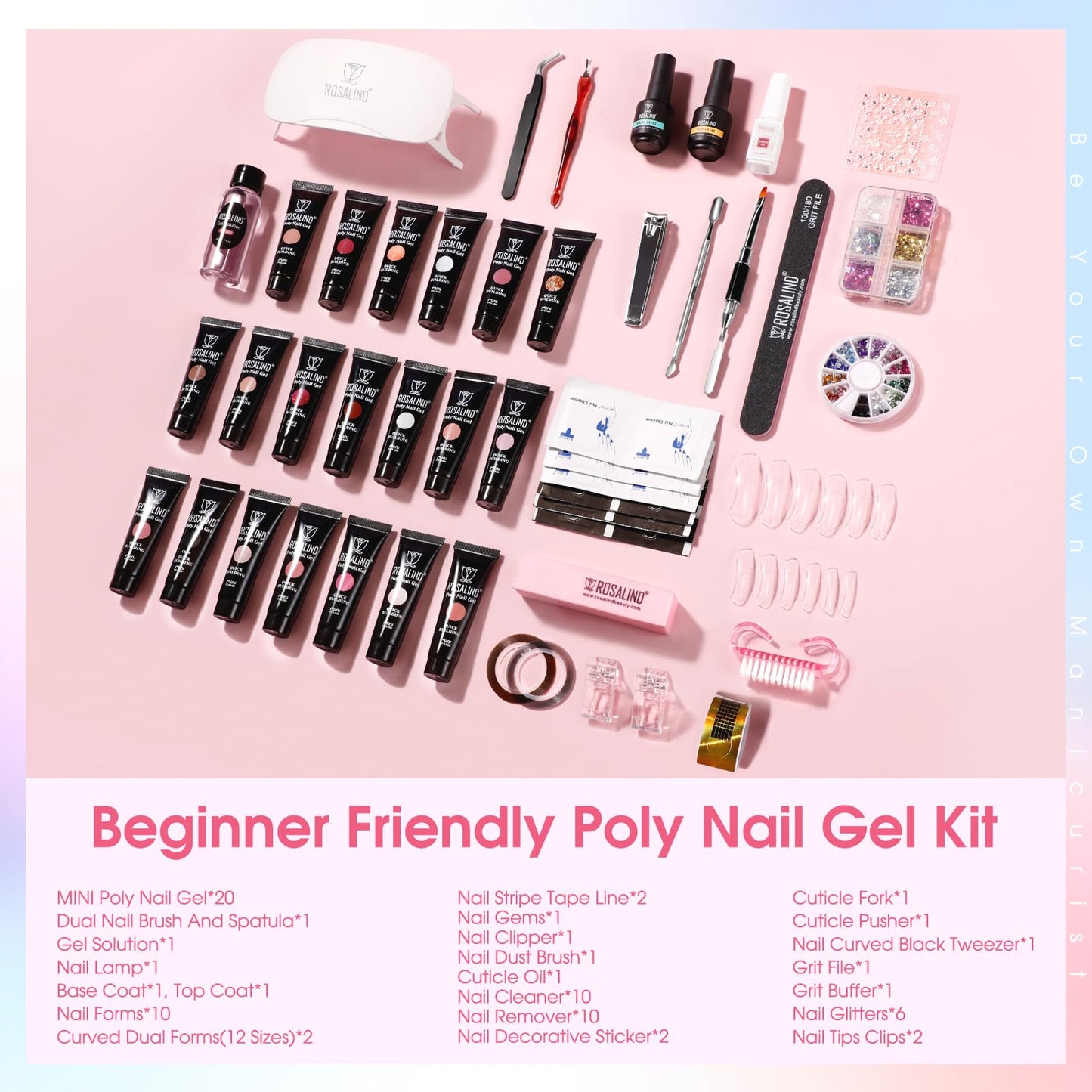 ROSALIND 20 Fall Poly Nail Gel Kit with Mini Nail Lamp Glitter Poly Nail Gel Kit Collection with Tools Clear Poly Nail Gel Starter Kit