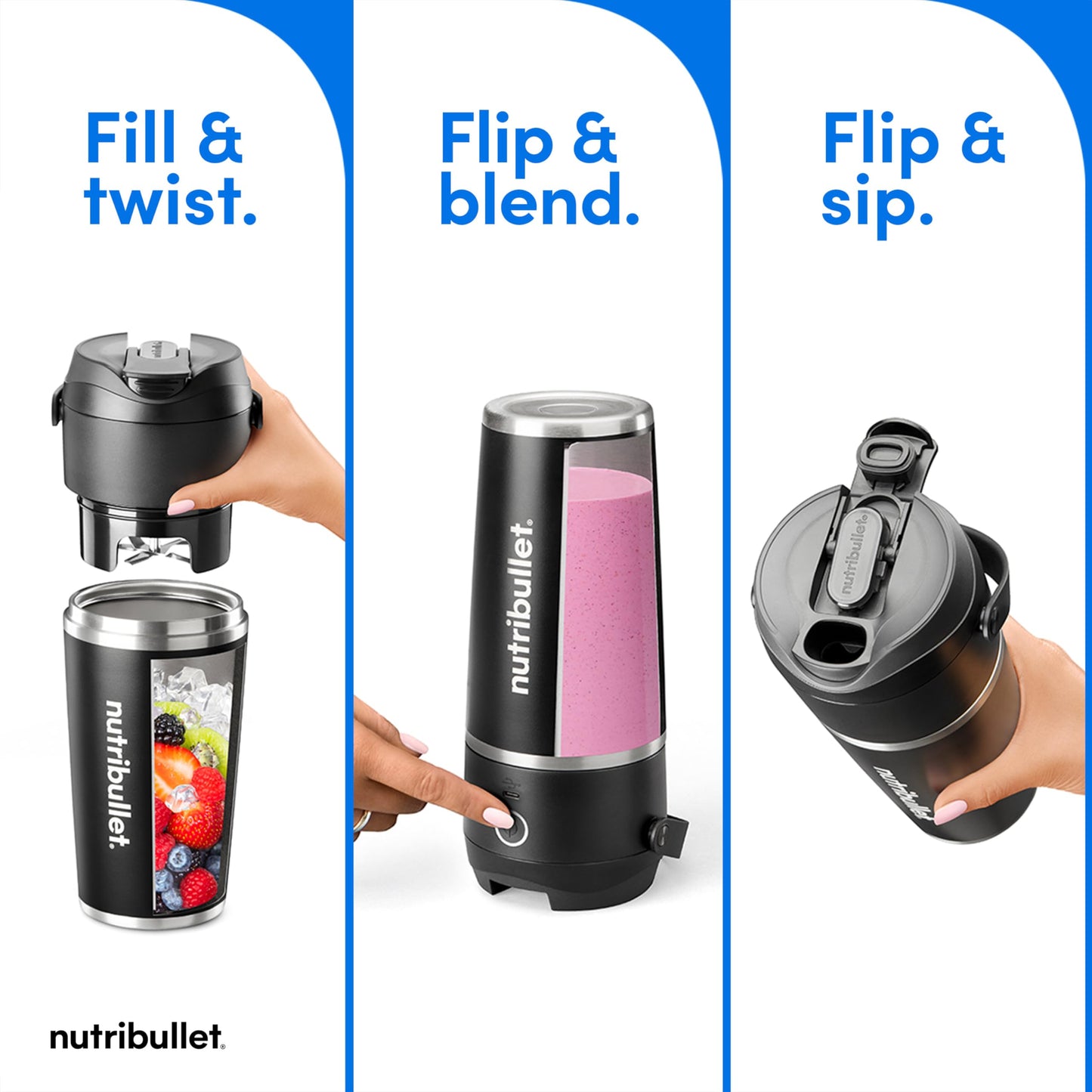 nutribullet Flip Portable Blender with Insulated Cup, Cordless, Black, NBPB50350AK