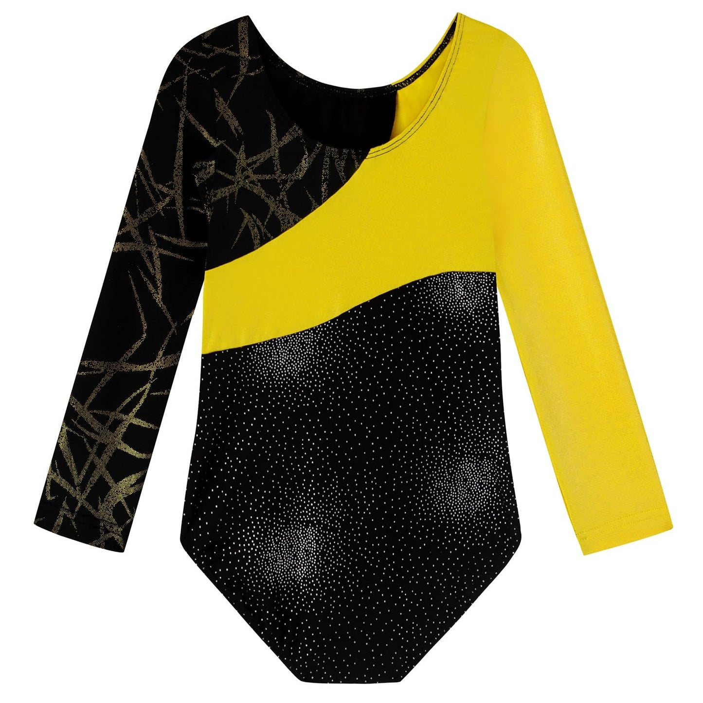 Nutyomi Long Sleeve Gymnastics Leotards for Girls Size 7-8 Little Kids Gymnastics Clothes Winter Warm Up Suits Sparkly Black Dancewear Unitard Tumbling Gymnastics Outfits for Girls, Gold, 140