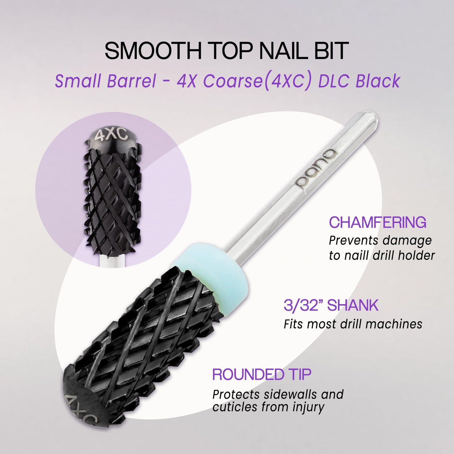 PANA 3/32" Small Smooth Round Top Safety Carbide Nail Drill Bit for Gel Polish & Acrylic Removal Nail Salon Manicure Pedicure Electric File Tools (Small Barrel - DLC Black, 4X Coarse)