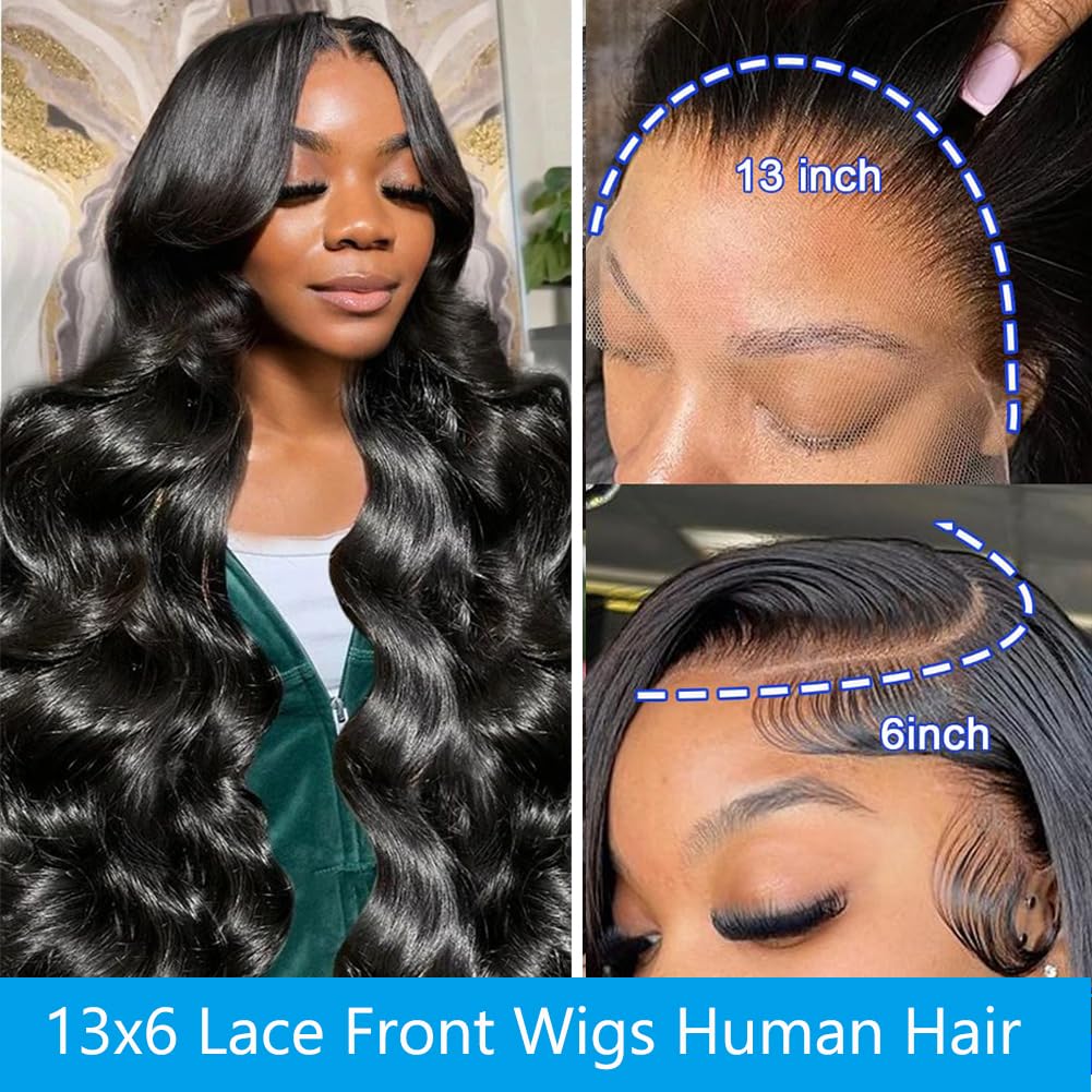 13x6 Body Wave Lace Front Wigs Human Hair for Women 13x6 HD Lace Front Wigs Human Hair Pre Plucked Bleached Knots With Baby Hair 180 Density Body Wave Frontal Wig 24 Inch