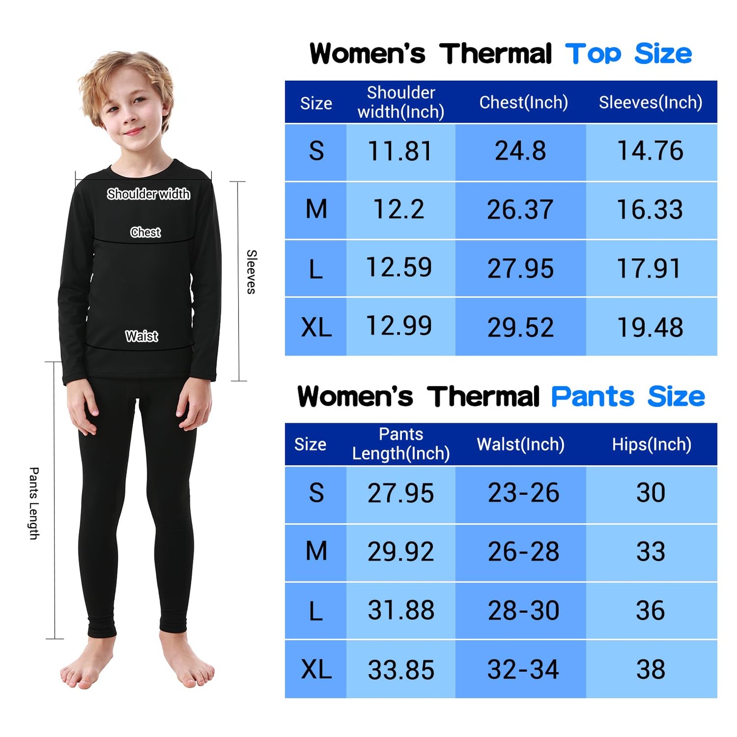 PISIQI Thermal Underwear Set for Boys Ultra Soft Fleece Lined Kids Long Johns Base Layer Thermal Top & Bottom Winter Warm Set Black