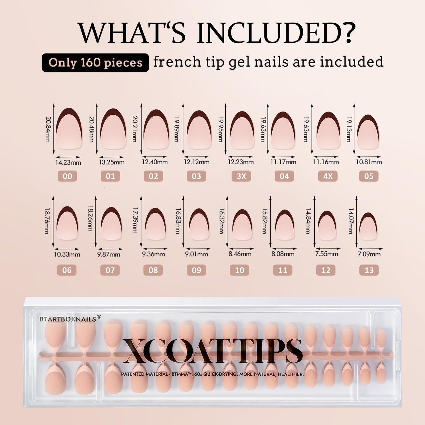 BTArtboxnails XCOATTIPS Press on Nails - French Tip Press on Nails, Fake Nails Short Almond Nail Tips, Skin Tones Soft Gel Material Acrylic False Nails Gift for DIY at Home