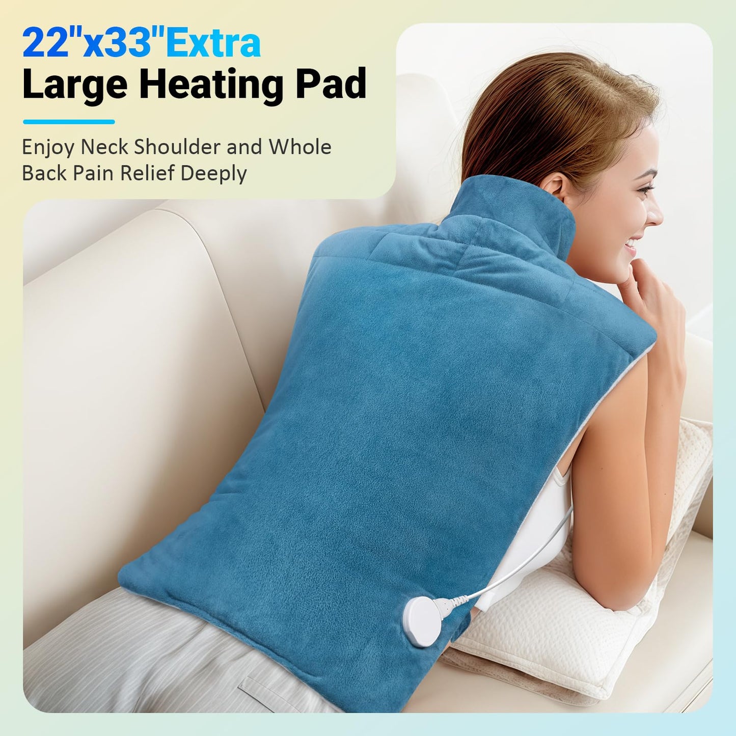 Comfytemp Upgraded Heating Pad for Back Neck Shoulders Deeper Pain Relief, 22"x33" Large Weighted Electric Heat Pad, Gifts for Women Men, Safe Design — 2H Auto-Off, Soft & Washable