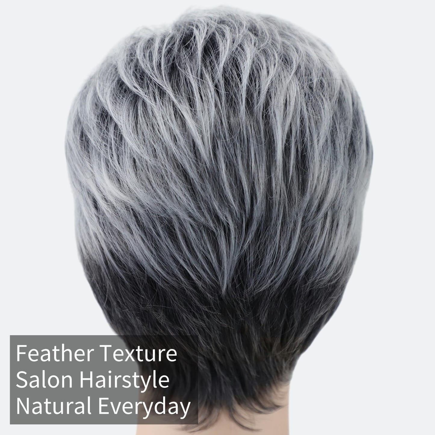 RENERSHOW Grey Pixie Short Wigs for Wome Layered Mix Gray Synthetic Wig Salt Pepper Wig Natural Hair Replacement Wig