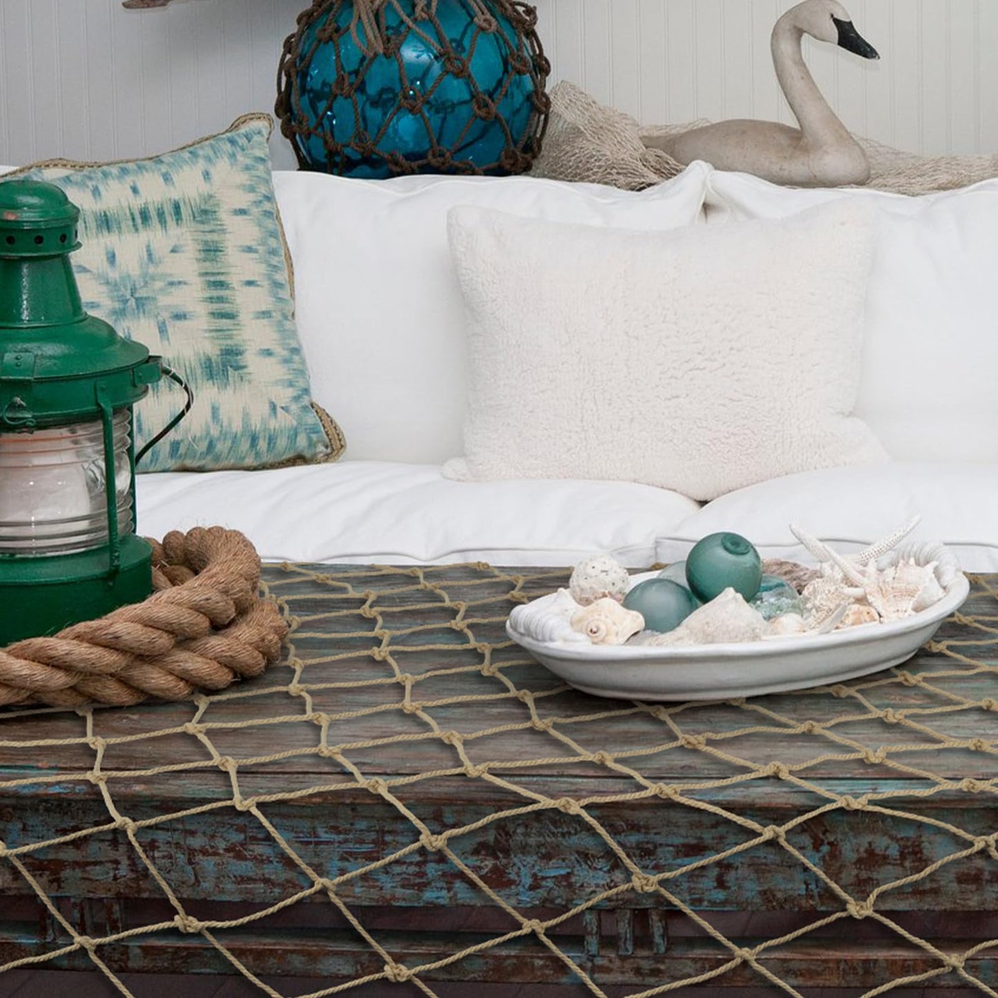 Decorative Fishing Net 80x40 Inch,YuanDe 2 Pack Large Caramel Picture Fish Net, Wall Photo Hanging Fishnet for Nautical Mermaid Pirate Ocean Themed Hawaii Beach Under The Sea Party Decorations