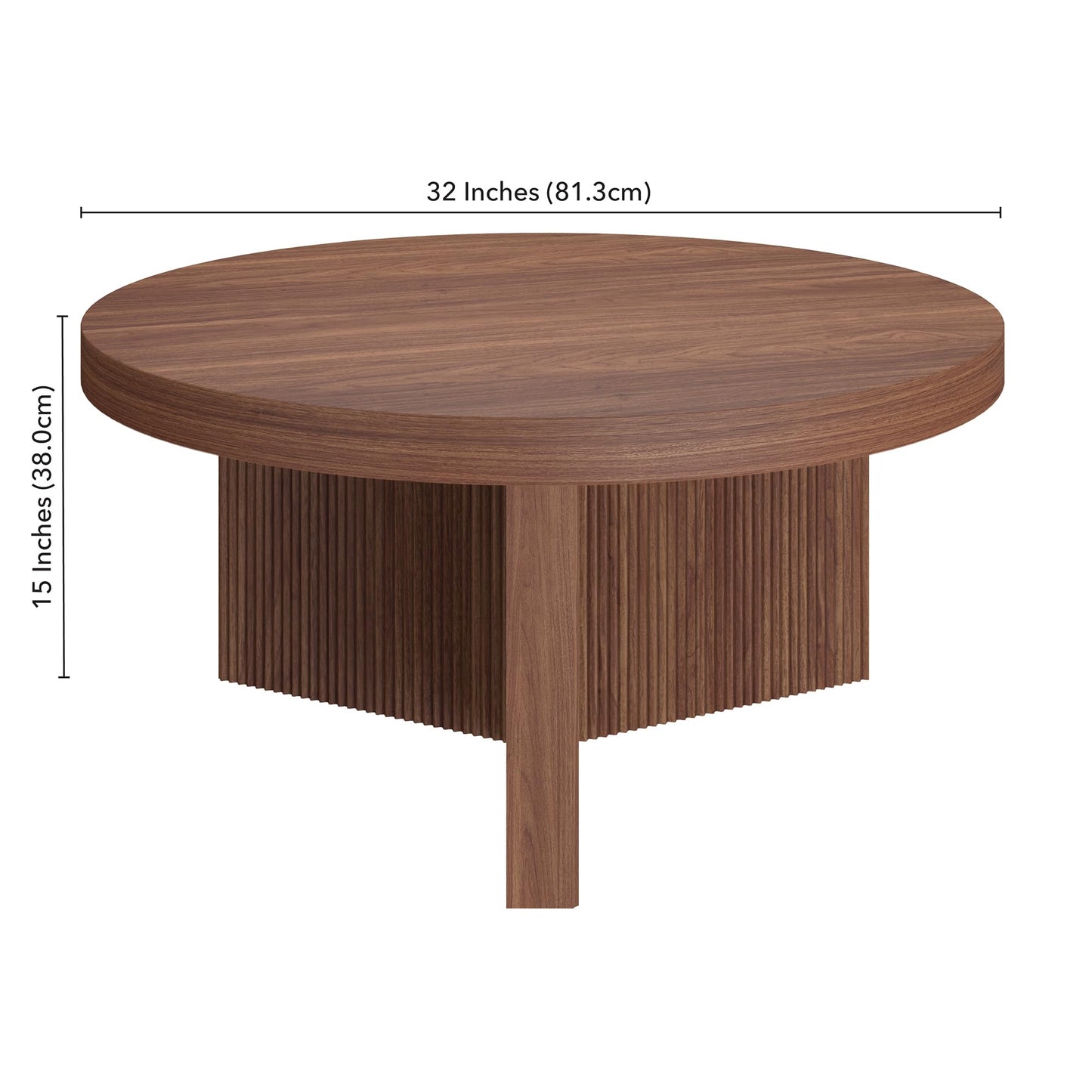Henn&Hart 32" Wide Round Coffee Table in Satin Walnut, for Home, Living Room, Bedroom, Entertainment Room, Office