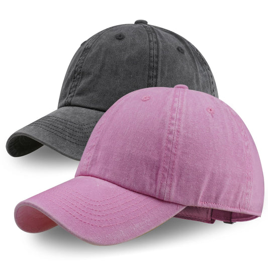 Vintage 100% Cotton Washed Baseball Cap Adjustable Size,Classic Low Profile Plain Retro Unisex Dad Hat(Pink+Black