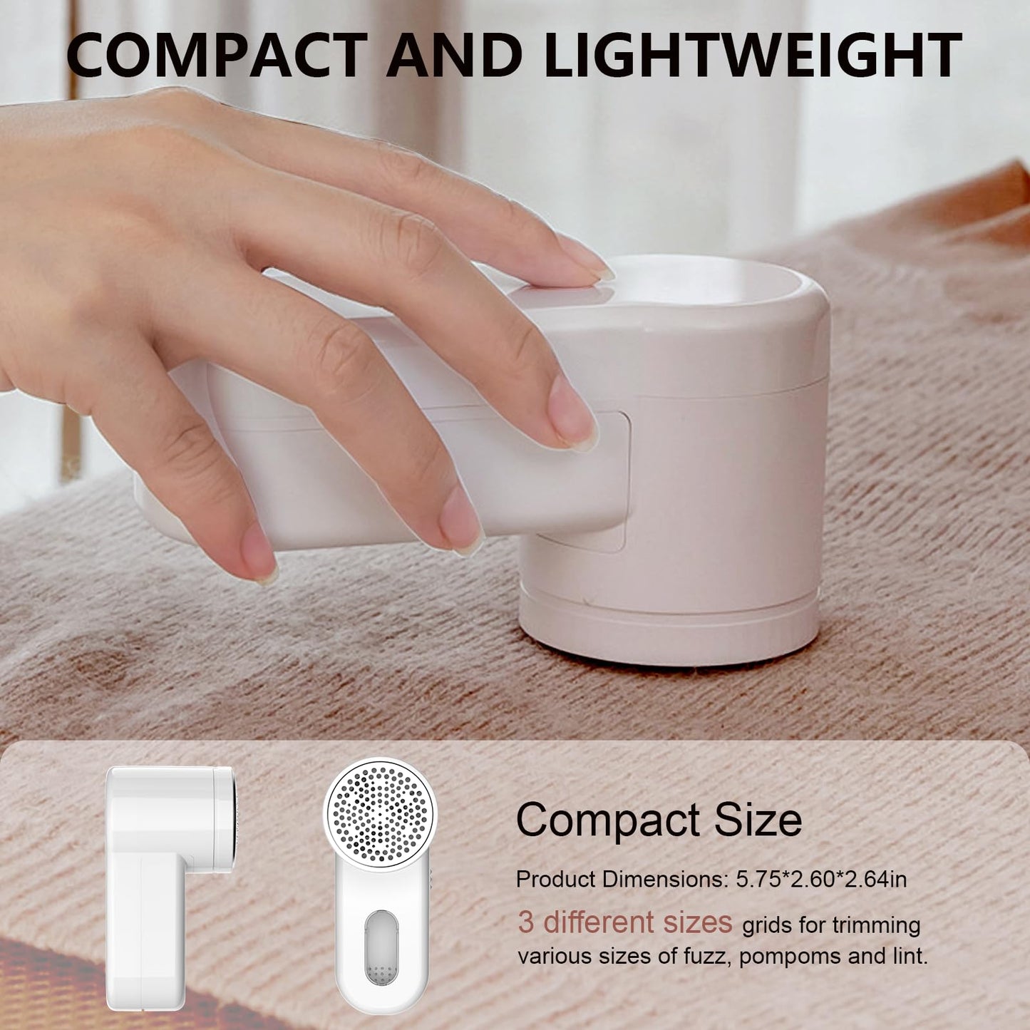 Z-TIISON Electric Lint Remover, Portable Fabric Shaver Defuzzer with 6-Leaf Blades, Dual Protection, Removable Bin, Quickly Remove Fuzz, Lint Balls, Pills, Bobbles from Clothes, Couch&Carpet