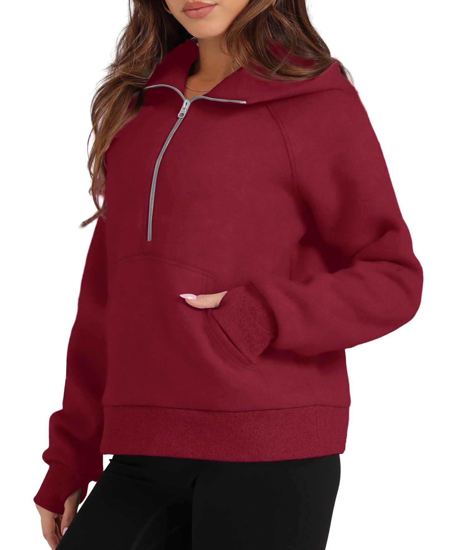 XIEERDUO Half Zip Sweatshirts Cropped Hoodies Fleece Jackets Womens Quarter Zip Up Pullover Fall Outfits 2025 Winter Clothes Red M